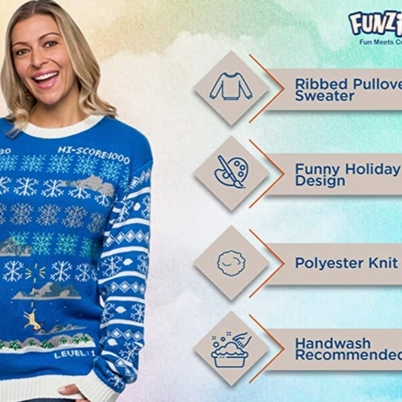 Funziez! Space Invadors Snowflake Ugly Christmas Sweater Size XL - Picture 3 of 9